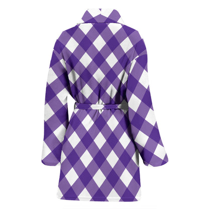 Gingham Purple Pattern Print Design 03 Women Bathrobe