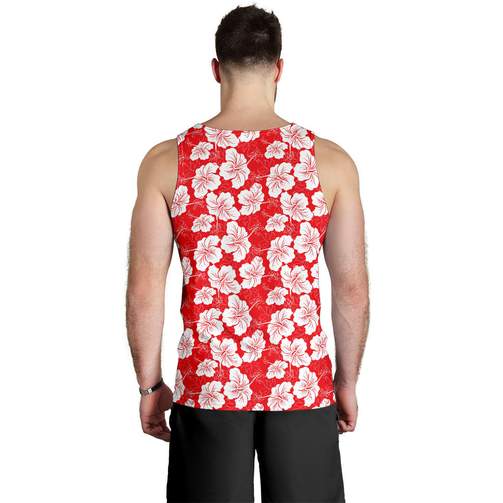 Flower Hawaiian Hibiscus Red Background Print Men Tank Top