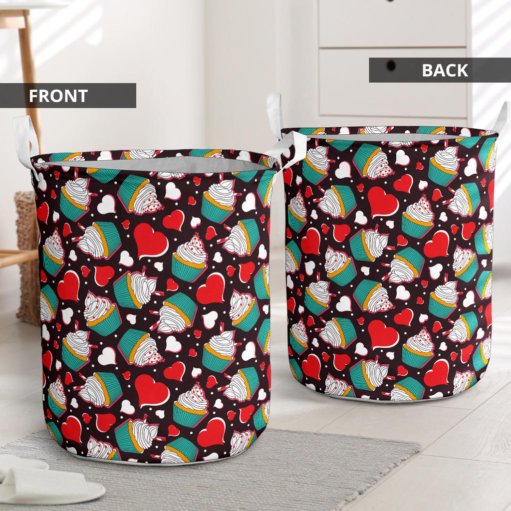 Cupcakes Heart Print Pattern Laundry Basket