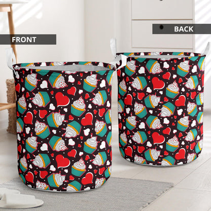 Cupcakes Heart Print Pattern Laundry Basket
