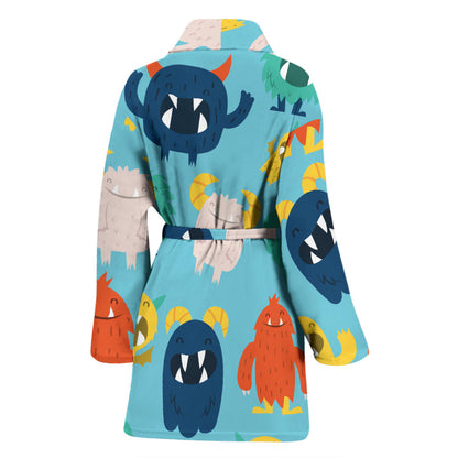 Monster Cartoon Pattern Print Design 03 Women Bathrobe