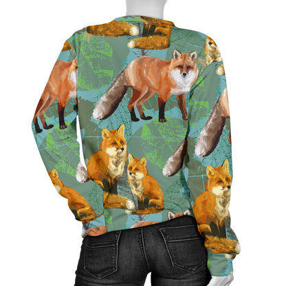 Fox Autumn leaves Themed Women Long Sleeve Sweatshirt