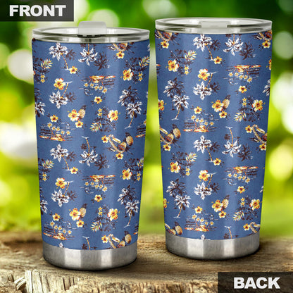 Hawaiian Flower Blue Print Tumbler