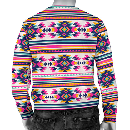 Indian Navajo Neon Themed Design Print Men Long Sleeve Sweatshirt