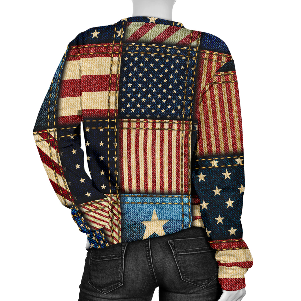 American flag Patchwork Design Women Long Sleeve Sweatshirt