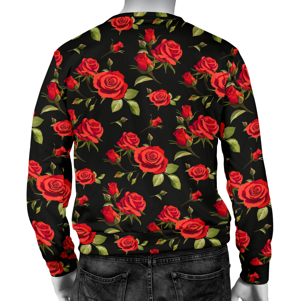 Red Rose Themed Print Men Long Sleeve Sweatshirt