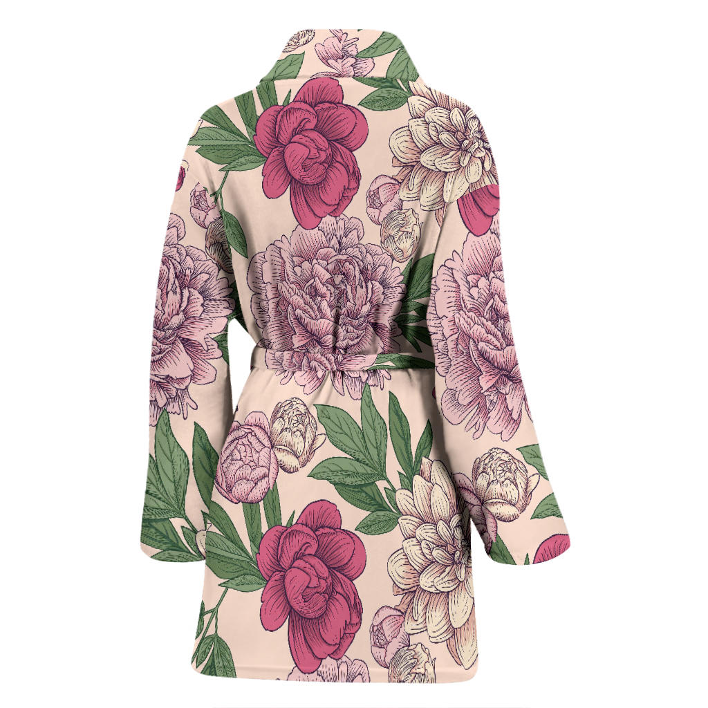 Peony Pattern Print Design A01 Women Bathrobe