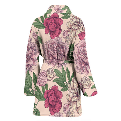 Peony Pattern Print Design A01 Women Bathrobe