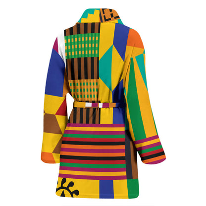 Kente Pattern Print Design 03 Women Bathrobe