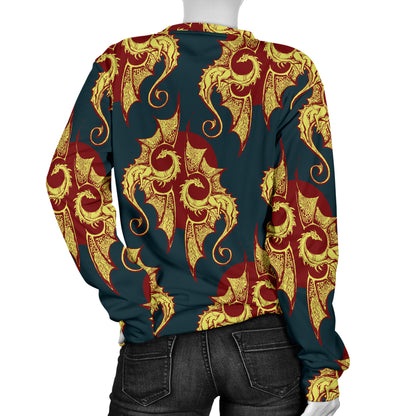 Dragons Gold Design Pattern Women Long Sleeve Sweatshirt