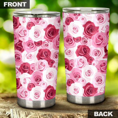 Pink Red Rose Pattern Print Tumbler