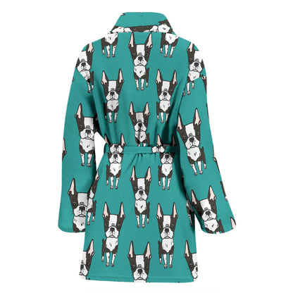 Boston Terrier Pattern Print Design 04 Women Bathrobe
