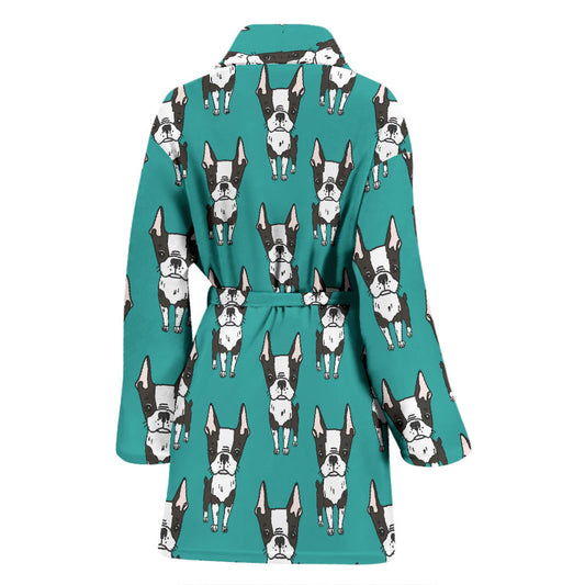 Boston Terrier Pattern Print Design 04 Women Bathrobe