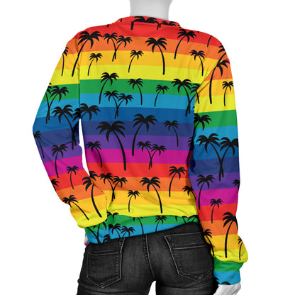 Palm Tree Rainbow Themed Print Women Long Sleeve Sweatshirt