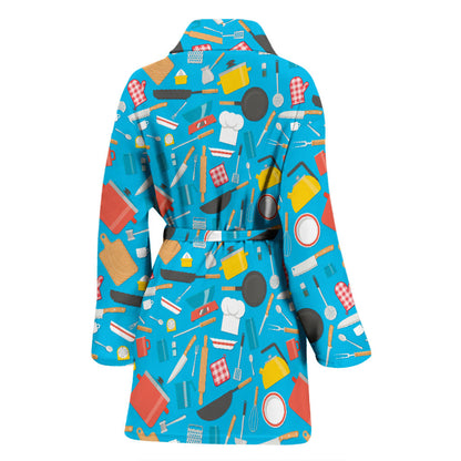 Cooking Kitchen Tools Pattern Print Design 03 Women Bathrobe