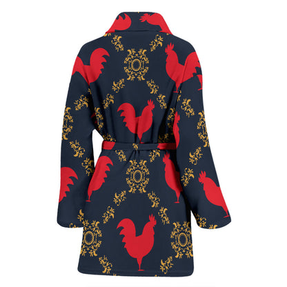 Rooster Pattern Print Design A02 Women Bathrobe