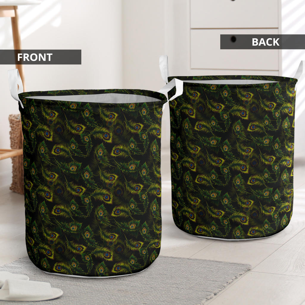 Peacock Feather Pattern Design Print Laundry Basket