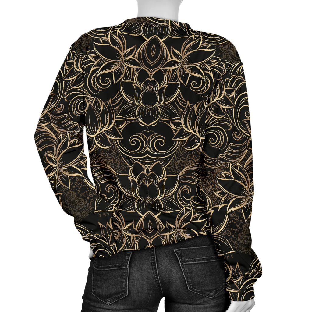 Lotus Gold Mandala Design Themed Women Long Sleeve Sweatshirt