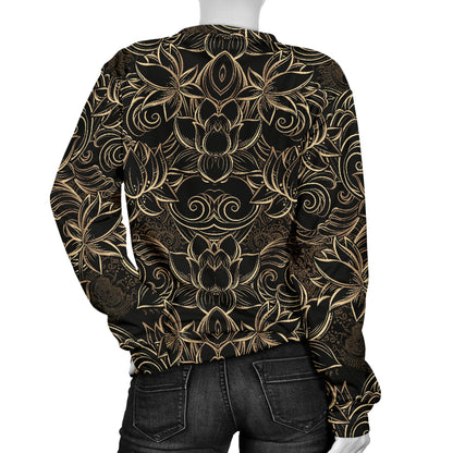 Lotus Gold Mandala Design Themed Women Long Sleeve Sweatshirt