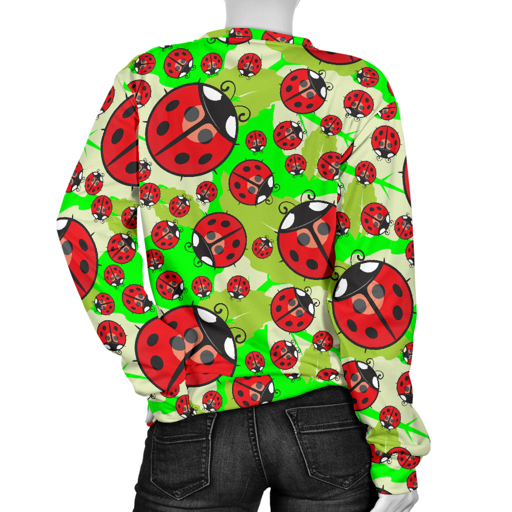 Ladybug with Leaf Print Pattern Women Long Sleeve Sweatshirt