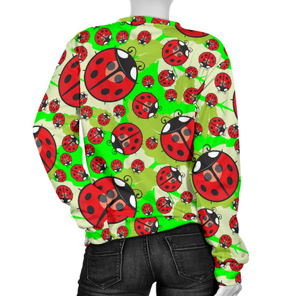 Ladybug with Leaf Print Pattern Women Long Sleeve Sweatshirt