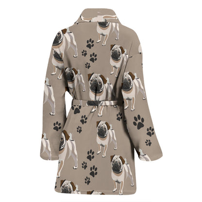 Pug Pattern Print Design A04 Women Bathrobe