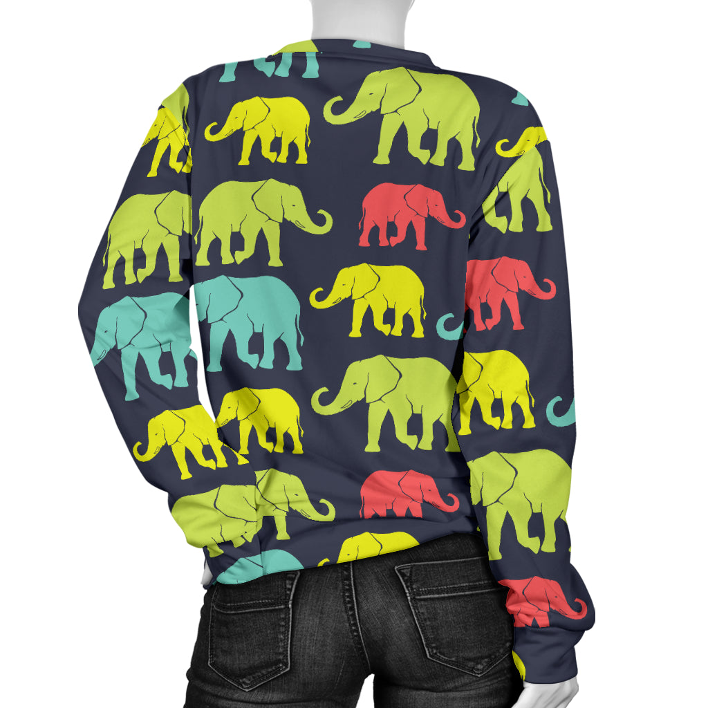 Elephant Neon Color Print Pattern Women Long Sleeve Sweatshirt