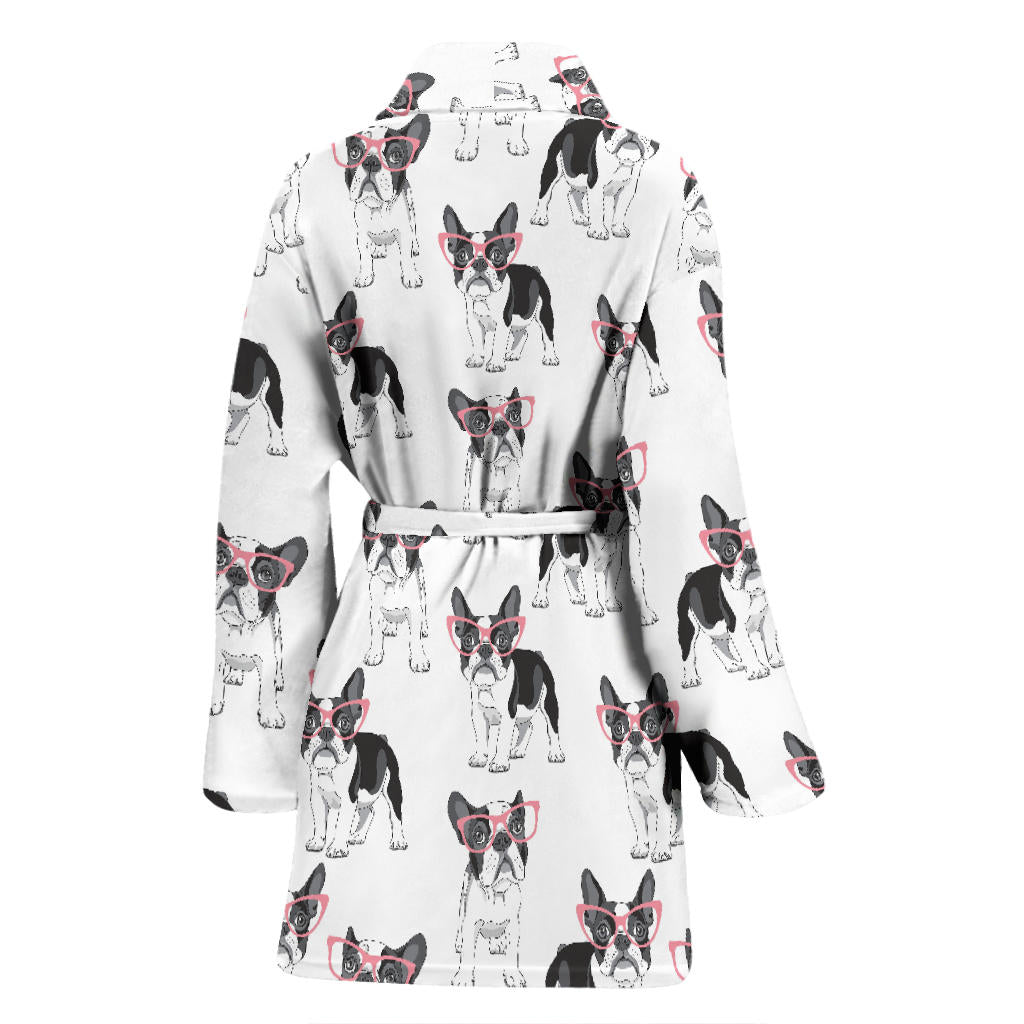 Boston Terrier Pattern Print Design 03 Women Bathrobe