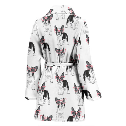 Boston Terrier Pattern Print Design 03 Women Bathrobe