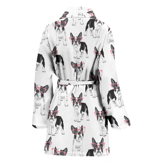 Boston Terrier Pattern Print Design 03 Women Bathrobe