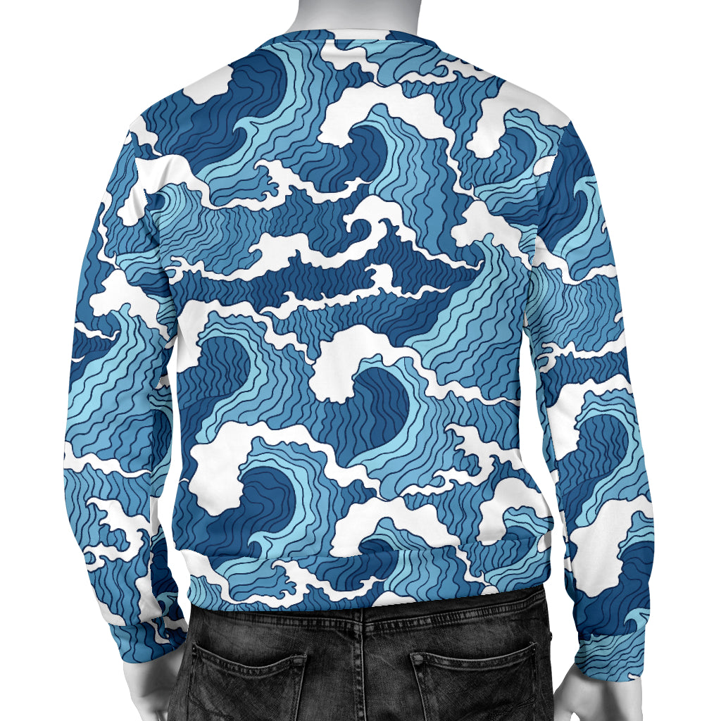 Wave Themed Pattern Print Men Long Sleeve Sweatshirt