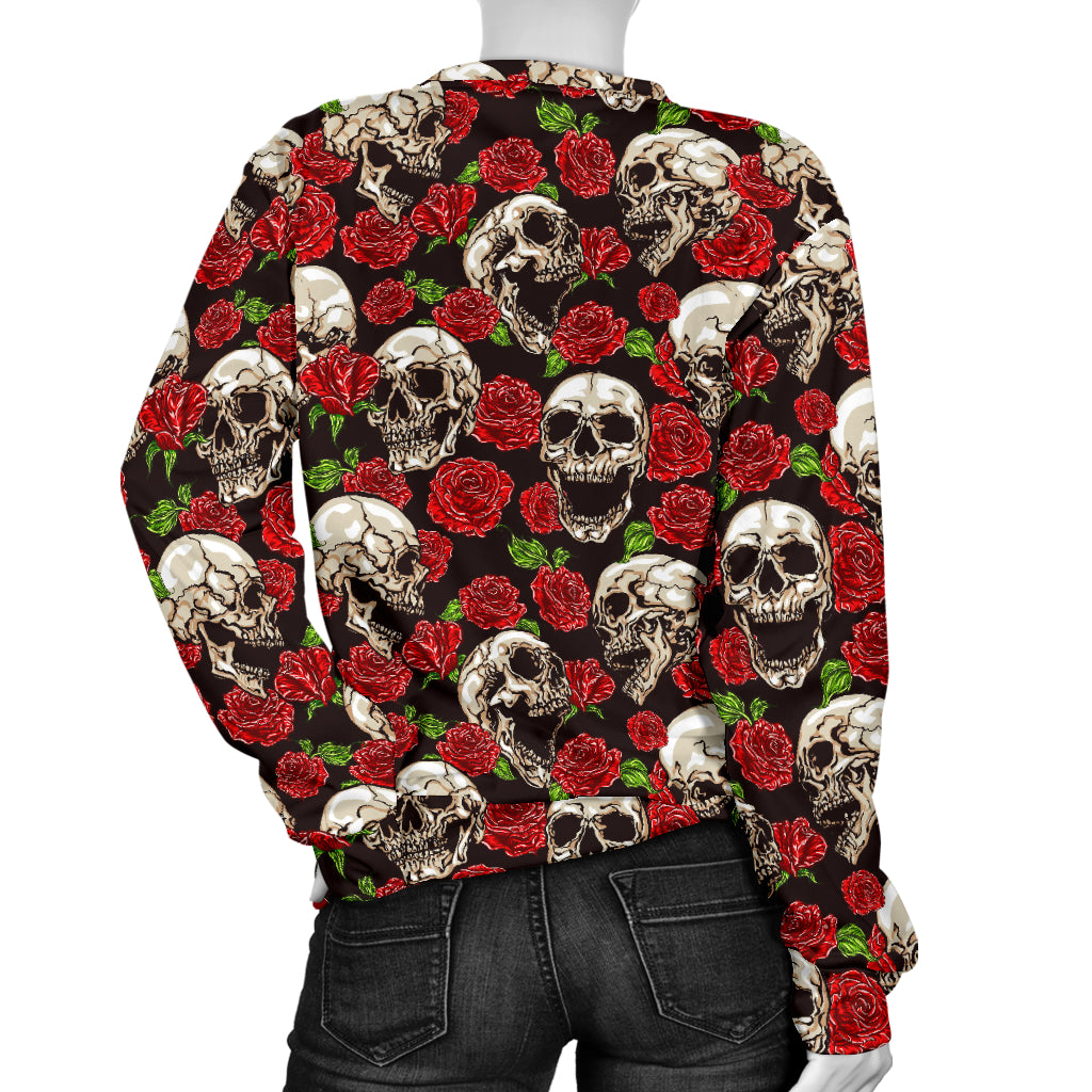 Skull Roses Design Themed Print Women Long Sleeve Sweatshirt