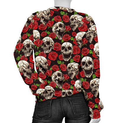 Skull Roses Design Themed Print Women Long Sleeve Sweatshirt