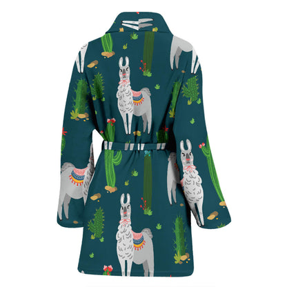 Llama Cactus Pattern Print Design 013 Women Bathrobe