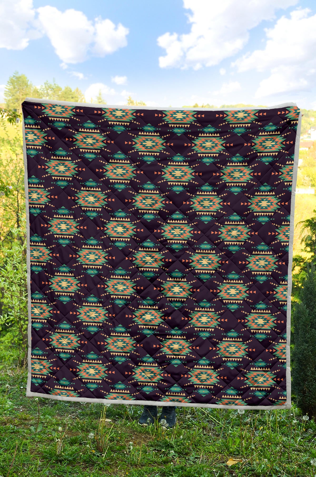 Navajo Geometric Style Print Pattern Quilt Bedspread