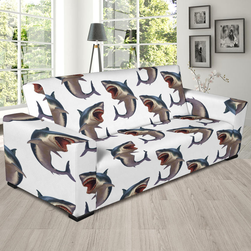 Great White Shark Pattern Print Design 03 Sofa Slipcover