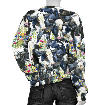 Cow Watercolor Print Pattern Women Long Sleeve Sweatshirt