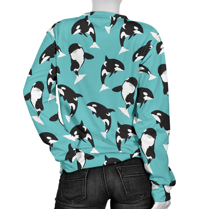 Whale Action Design Themed Print Women Long Sleeve Sweatshirt