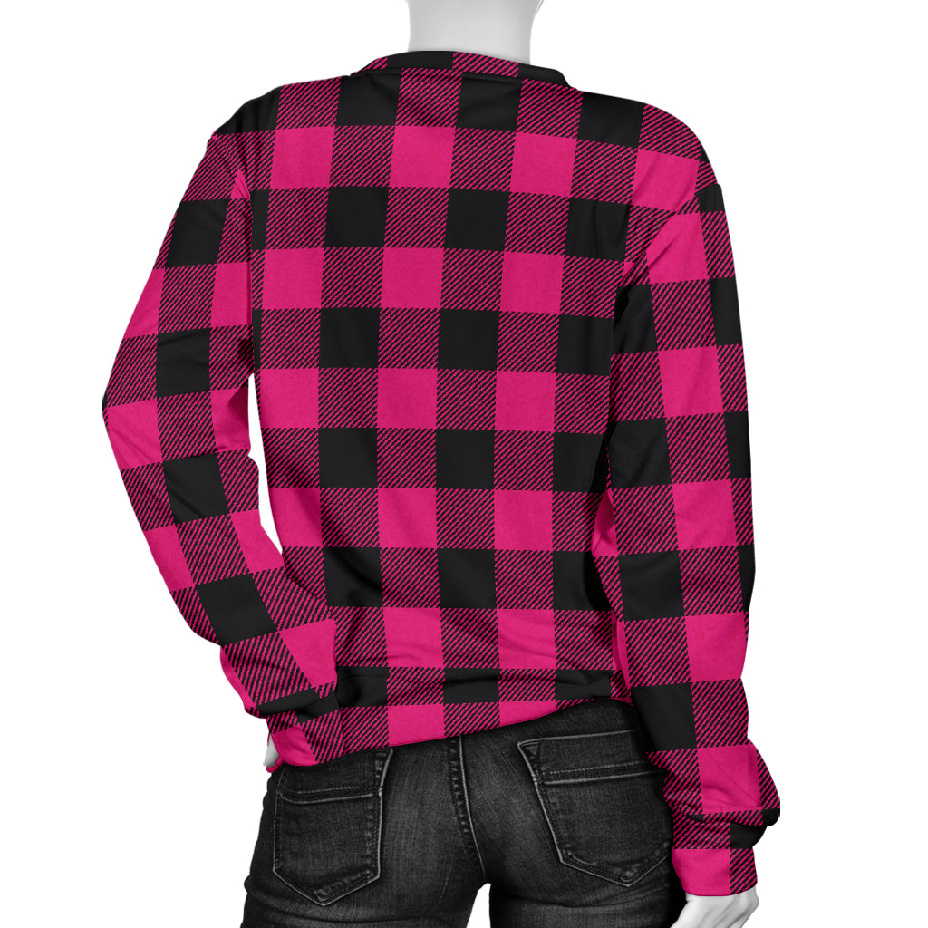Pink Tartan Plaid Pattern Women Long Sleeve Sweatshirt