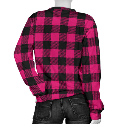 Pink Tartan Plaid Pattern Women Long Sleeve Sweatshirt