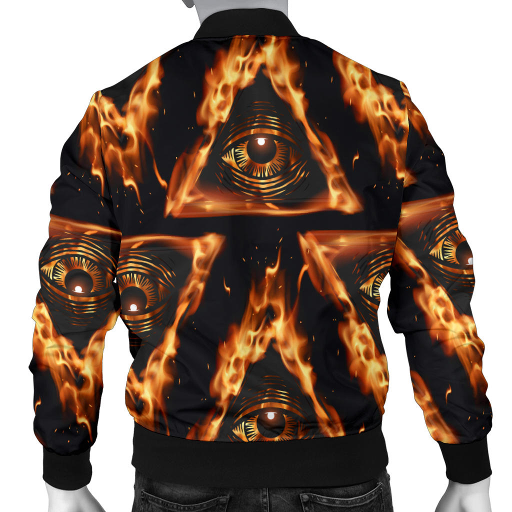 Eye of Horus in Flame Print Men Bomber Jacket