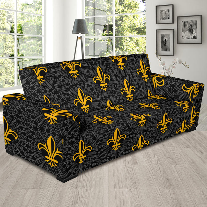 Fleur De Lis Gold Pattern Print Design 01 Sofa Slipcover