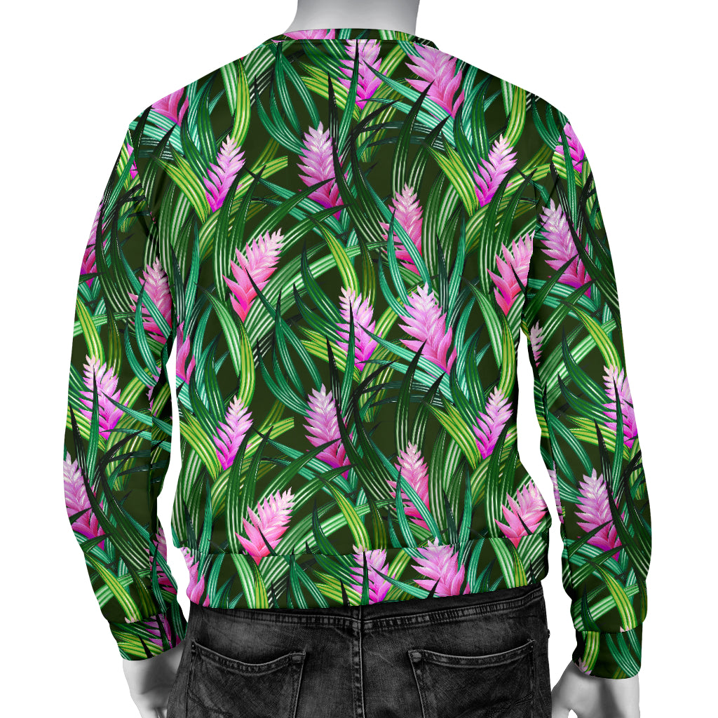 Tropical Folower Pink Heliconia Print Men Long Sleeve Sweatshirt