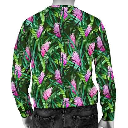 Tropical Folower Pink Heliconia Print Men Long Sleeve Sweatshirt