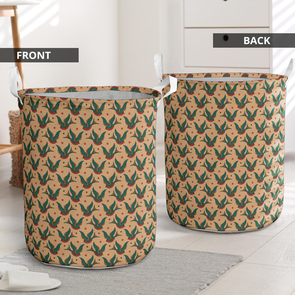 Old School Tattoo Swallow Design Laundry Basket