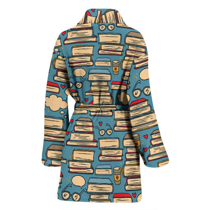 Book Pattern Print Design 03 Women Bathrobe