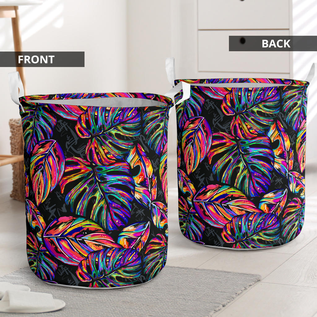Neon Color Tropical Palm Leaves Laundry Basket