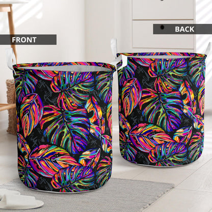 Neon Color Tropical Palm Leaves Laundry Basket