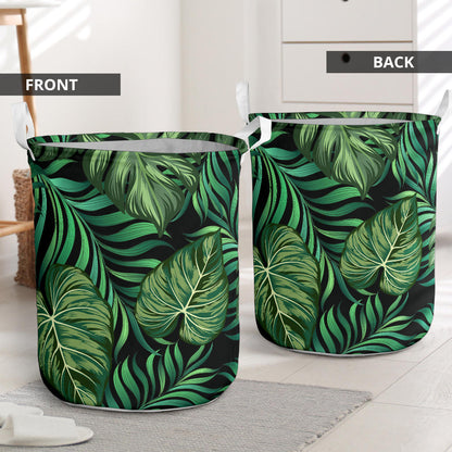 Green Fresh Tropical Palm Leaves Laundry Basket