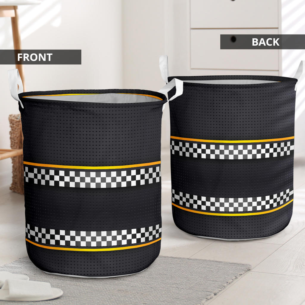 Checkered Flag Yellow Line Style Laundry Basket